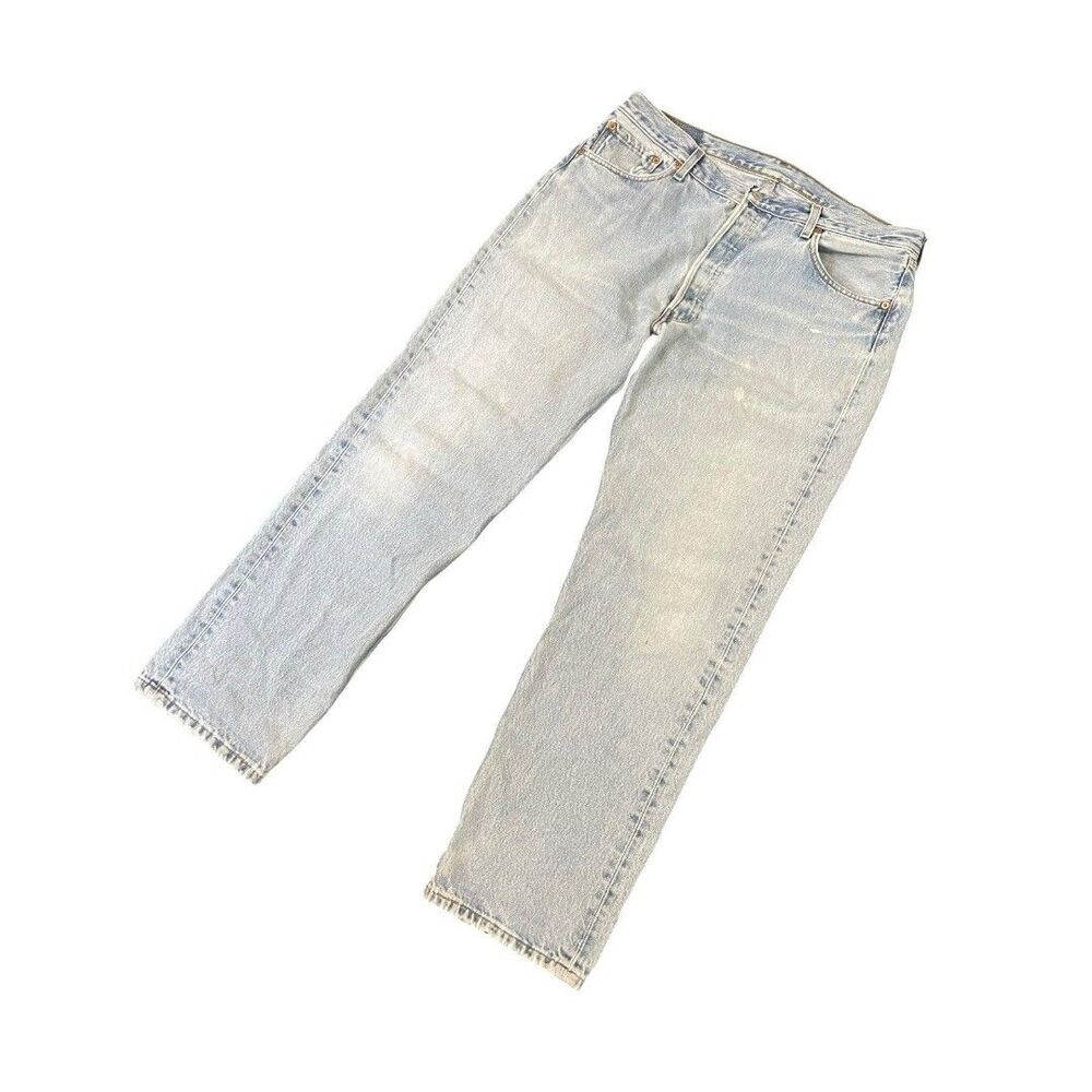 Vintage 90s Levi’s 501XX Light Blue Distressed Faded Denim Jeans Size 36x30 USA
